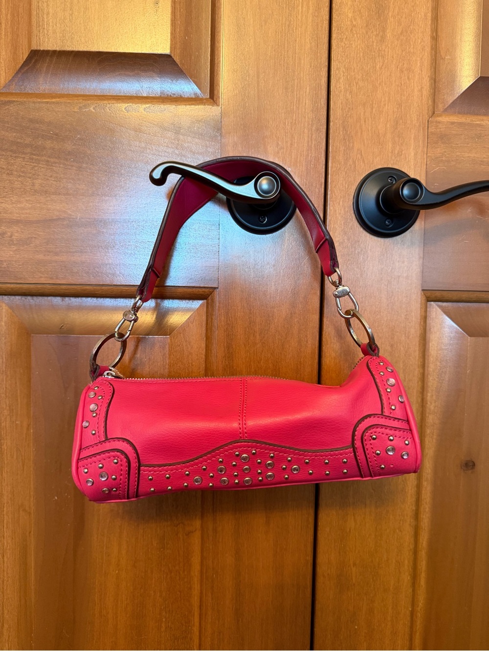 Sonoma hot pink faux leather silver studded shoulder bag